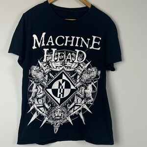 Machine Head Heavy Metal Rock Band Black Graphic Tee with White Graphic